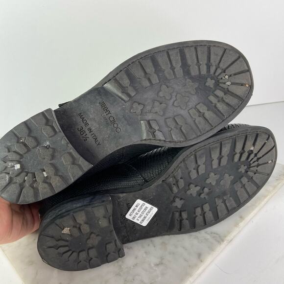 Jimmy Choo Black Biker Boots Moto Combat Buckle Croc Embossed 36.5 $1195 - Picture 9 of 13